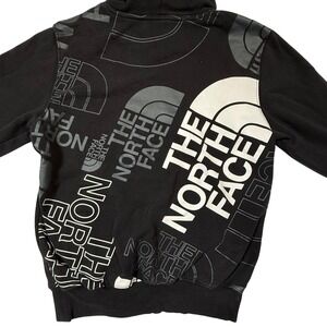 The North Face Hoodie Men's Small All Over Logo Print Black AOP